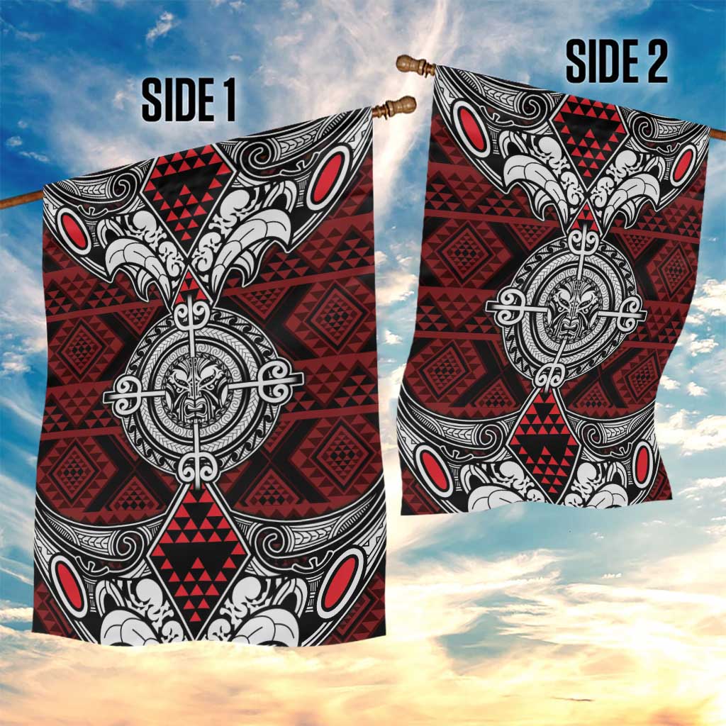 Red Aotearoa Taniko Motif Garden Flag Vintage Maori New Zealand Tribal Art Pattern LT9 - Polynesian Pride