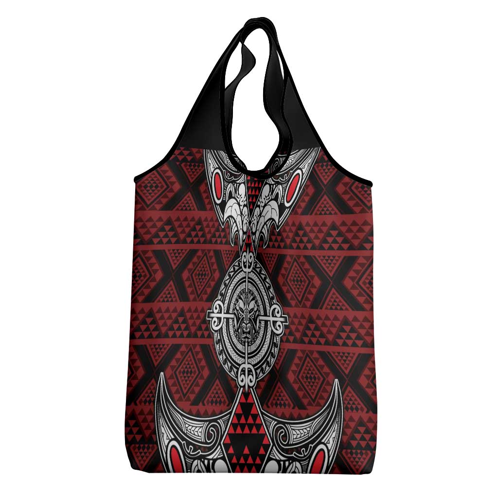Red Aotearoa Taniko Motif Grocery Bag Vintage Maori New Zealand Tribal Art Pattern LT9 - Polynesian Pride