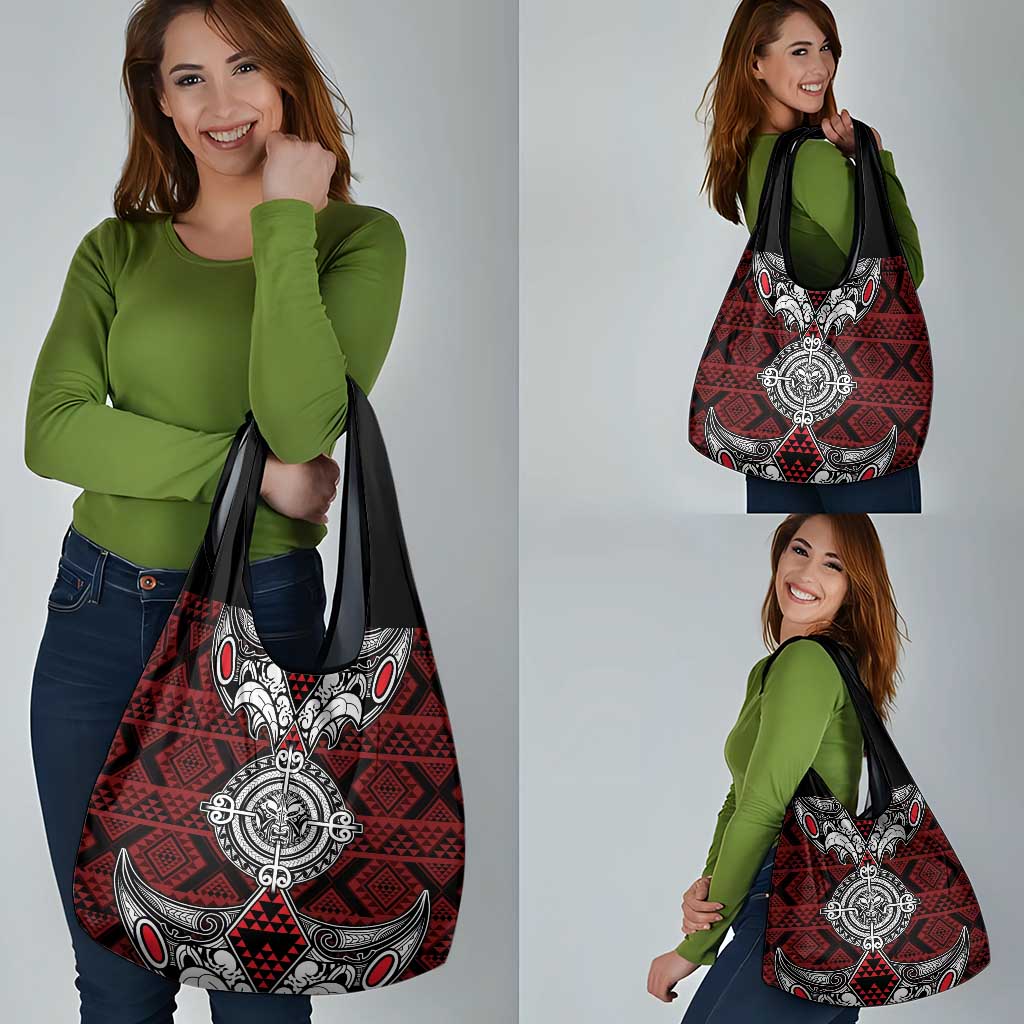 Red Aotearoa Taniko Motif Grocery Bag Vintage Maori New Zealand Tribal Art Pattern LT9 - Polynesian Pride