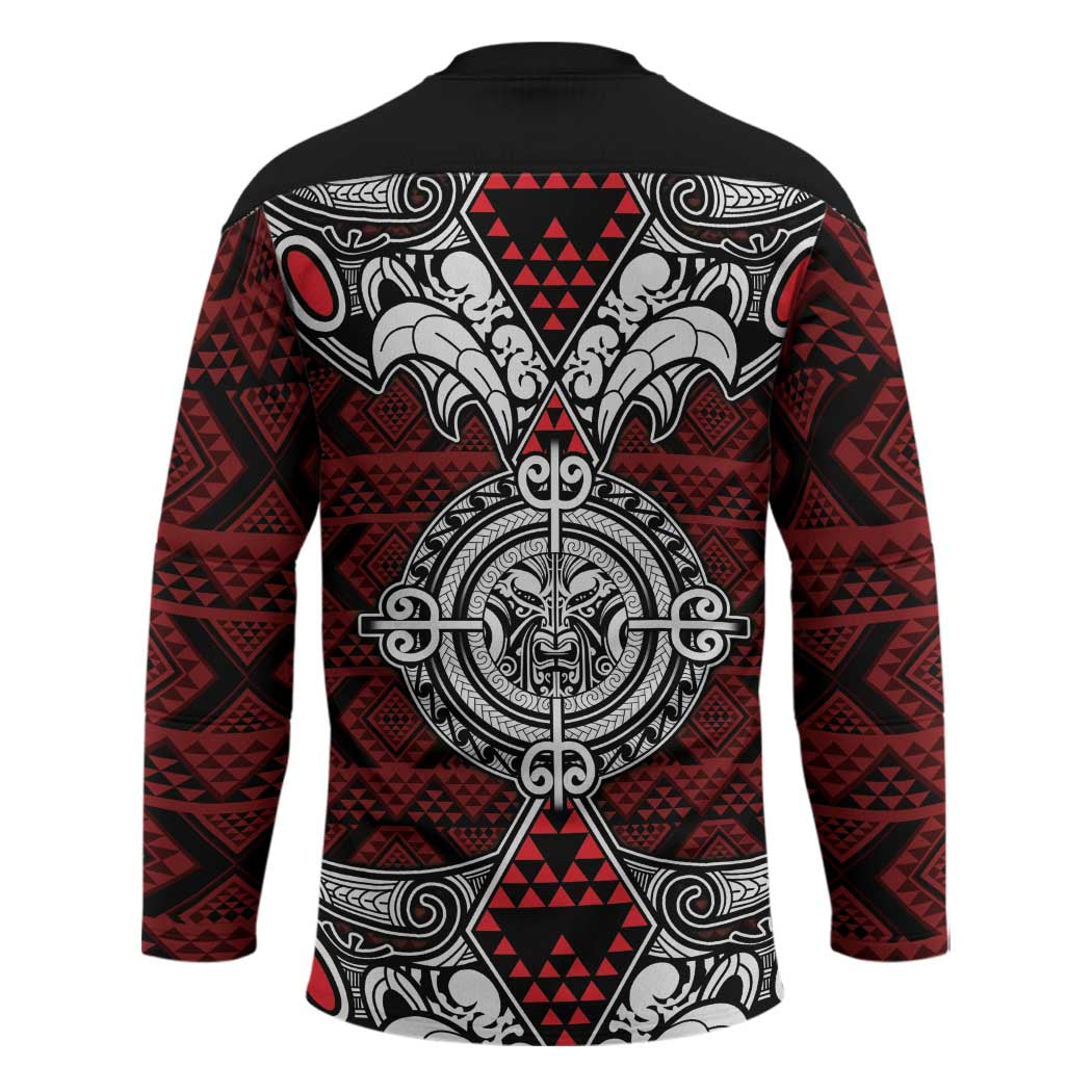 Red Aotearoa Taniko Motif Hockey Jersey Vintage Maori New Zealand Tribal Art Pattern LT9 - Polynesian Pride
