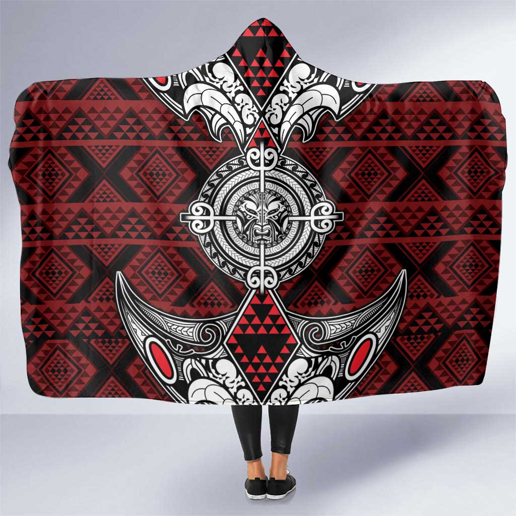 Red Aotearoa Taniko Motif Hooded Blanket Vintage Maori New Zealand Tribal Art Pattern LT9 One Size Red - Polynesian Pride