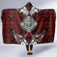 Red Aotearoa Taniko Motif Hooded Blanket Vintage Maori New Zealand Tribal Art Pattern LT9 One Size Red - Polynesian Pride