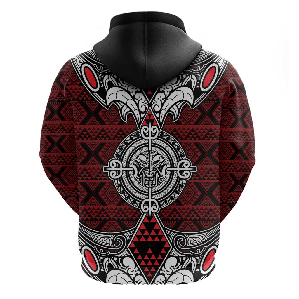Red Aotearoa Tanilo Motif Hoodie Vintage Maori New Zealand Tribal Art Pattern LT9 - Polynesian Pride