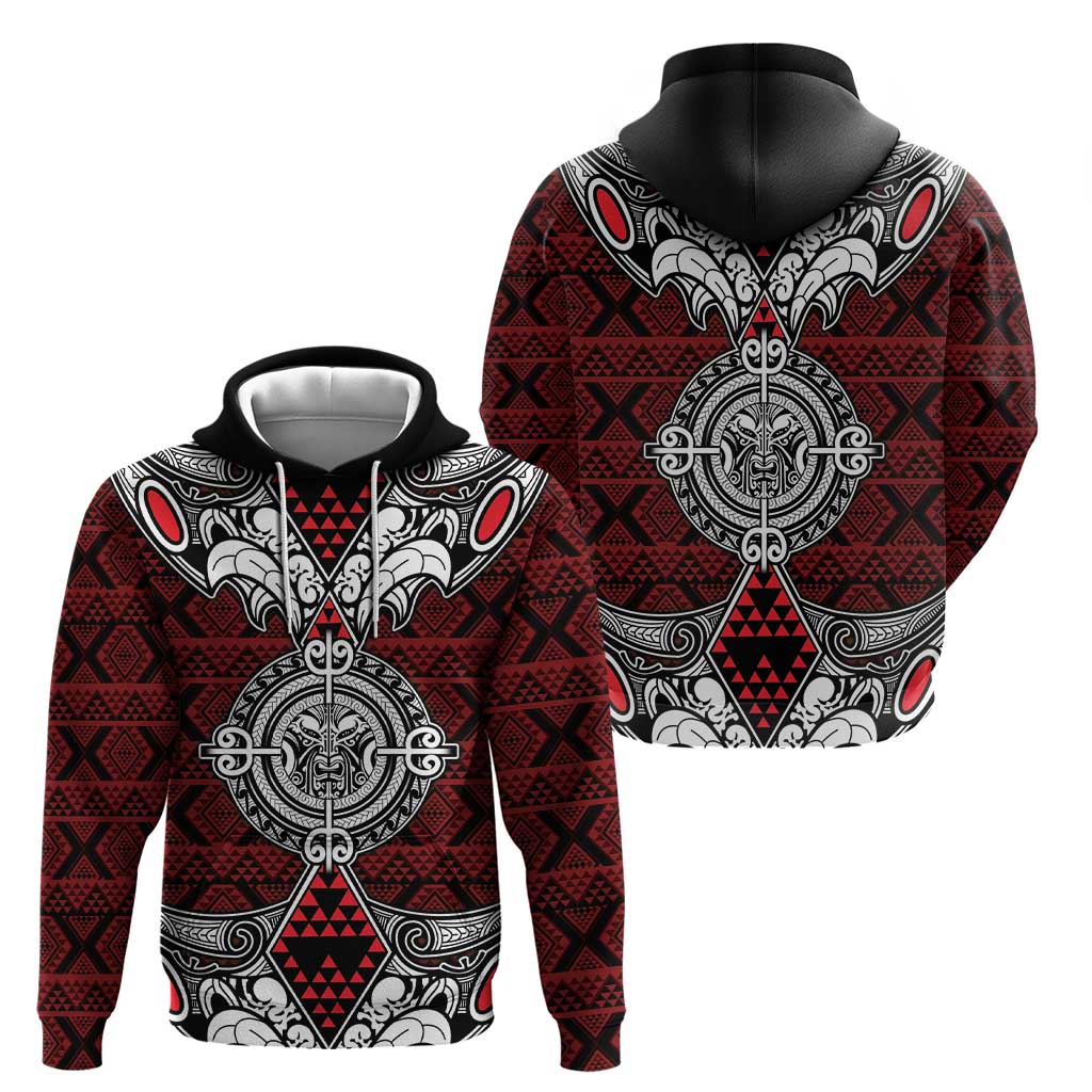 Red Aotearoa Tanilo Motif Hoodie Vintage Maori New Zealand Tribal Art Pattern LT9 - Polynesian Pride