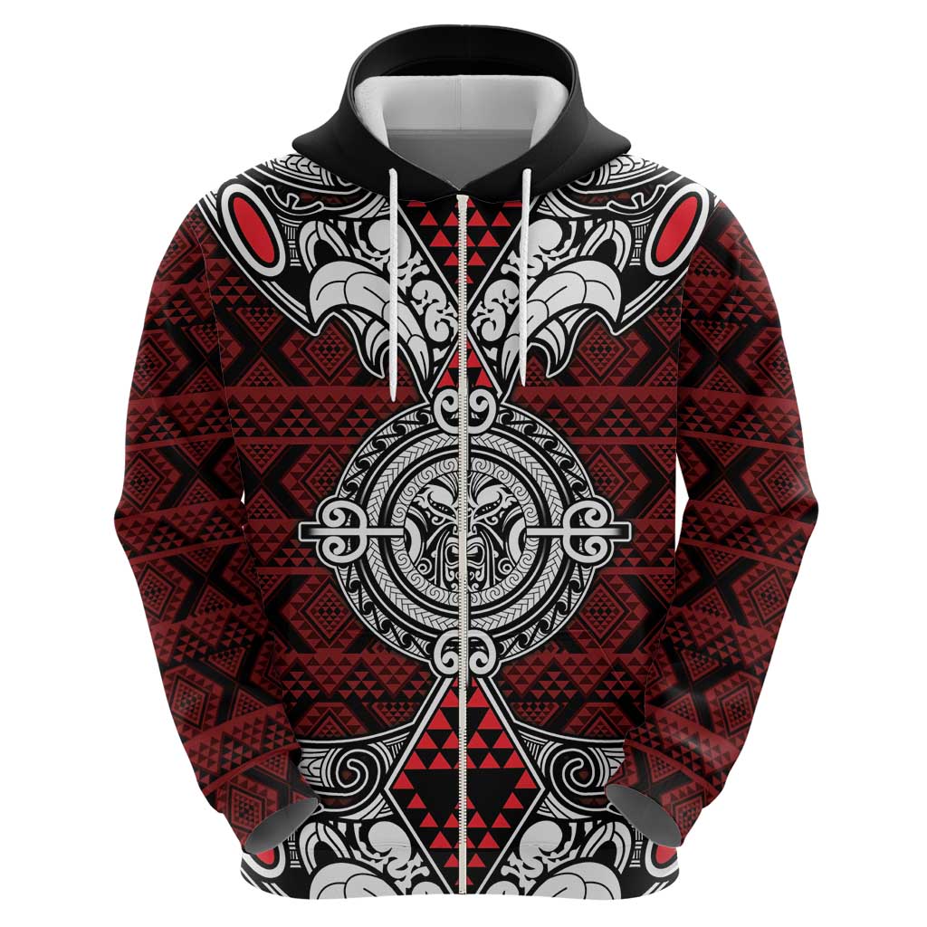 Red Aotearoa Tanilo Motif Hoodie Vintage Maori New Zealand Tribal Art Pattern LT9 - Polynesian Pride