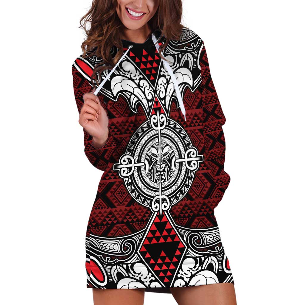 Red Aotearoa Tanilo Motif Hoodie Dress Vintage Maori New Zealand Tribal Art Pattern LT9 Red - Polynesian Pride