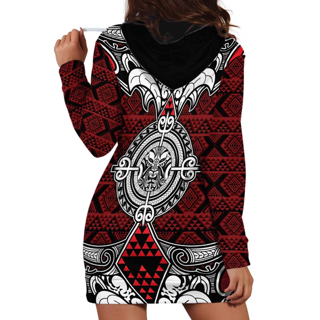 Red Aotearoa Tanilo Motif Hoodie Dress Vintage Maori New Zealand Tribal Art Pattern LT9 - Polynesian Pride