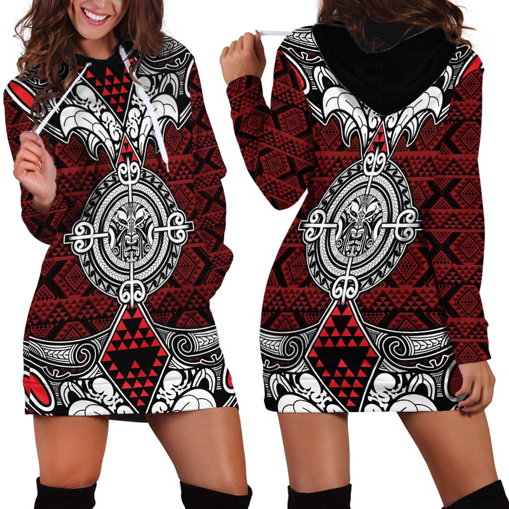 Red Aotearoa Tanilo Motif Hoodie Dress Vintage Maori New Zealand Tribal Art Pattern LT9 - Polynesian Pride