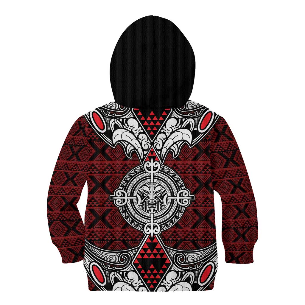 Red Aotearoa Tanilo Motif Kid Hoodie Vintage Maori New Zealand Tribal Art Pattern LT9 - Polynesian Pride