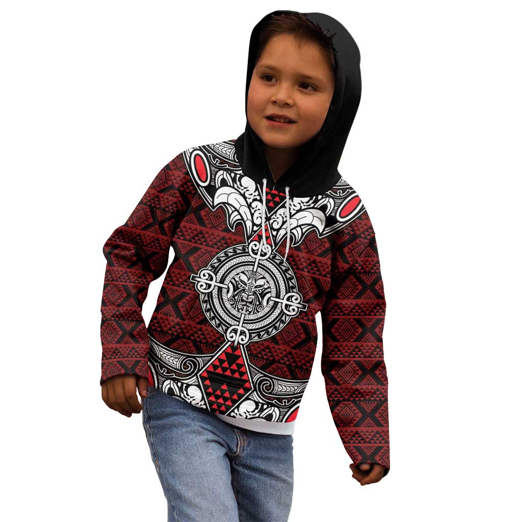 Red Aotearoa Tanilo Motif Kid Hoodie Vintage Maori New Zealand Tribal Art Pattern LT9 - Polynesian Pride