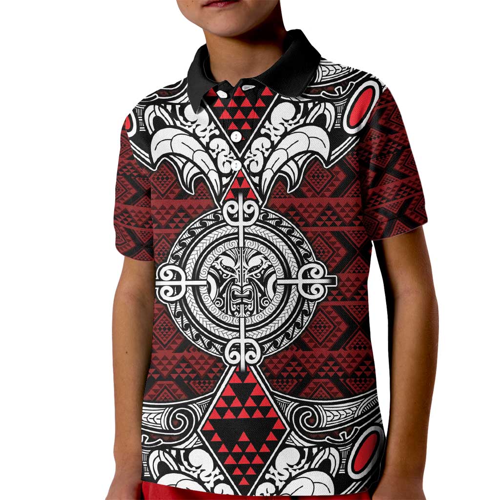 Red Aotearoa Tanilo Motif Kid Polo Shirt Vintage Maori New Zealand Tribal Art Pattern LT9 Kid Red - Polynesian Pride