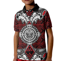Red Aotearoa Tanilo Motif Kid Polo Shirt Vintage Maori New Zealand Tribal Art Pattern LT9 Kid Red - Polynesian Pride