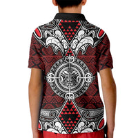 Red Aotearoa Tanilo Motif Kid Polo Shirt Vintage Maori New Zealand Tribal Art Pattern LT9 - Polynesian Pride