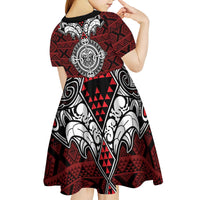 Red Aotearoa Tanilo Motif Kid Short Sleeve Dress Vintage Maori New Zealand Tribal Art Pattern LT9 - Polynesian Pride
