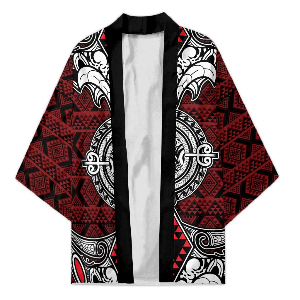 Red Aotearoa Taniko Motif Kimono Vintage Maori New Zealand Tribal Art Pattern LT9 Unisex Red - Polynesian Pride
