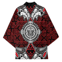 Red Aotearoa Taniko Motif Kimono Vintage Maori New Zealand Tribal Art Pattern LT9 - Polynesian Pride