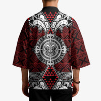 Red Aotearoa Taniko Motif Kimono Vintage Maori New Zealand Tribal Art Pattern LT9 - Polynesian Pride