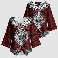 Red Aotearoa Taniko Motif Kimono Sleeve Blouse Vintage Maori New Zealand Tribal Art Pattern LT9 - Polynesian Pride