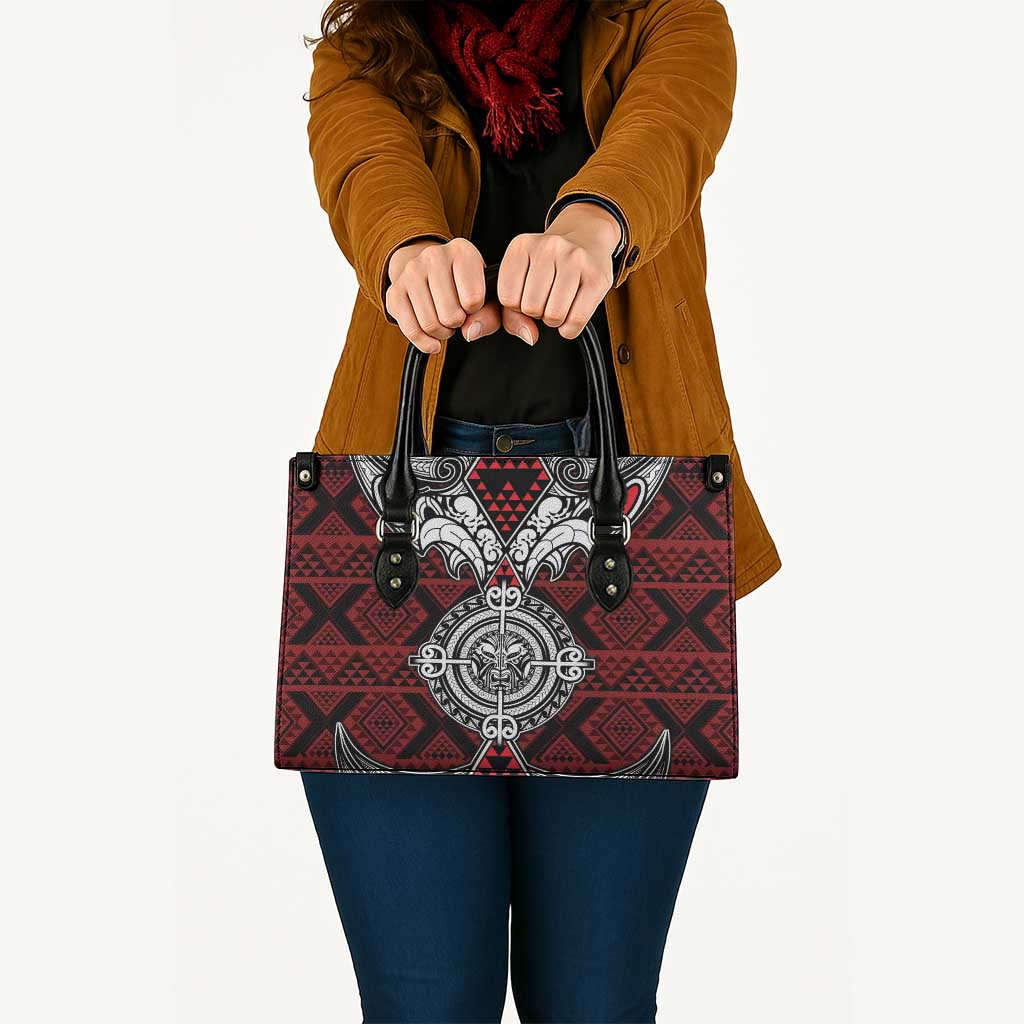 Red Aotearoa Taniko Motif Leather Bag Vintage Maori New Zealand Tribal Art Pattern LT9 - Polynesian Pride