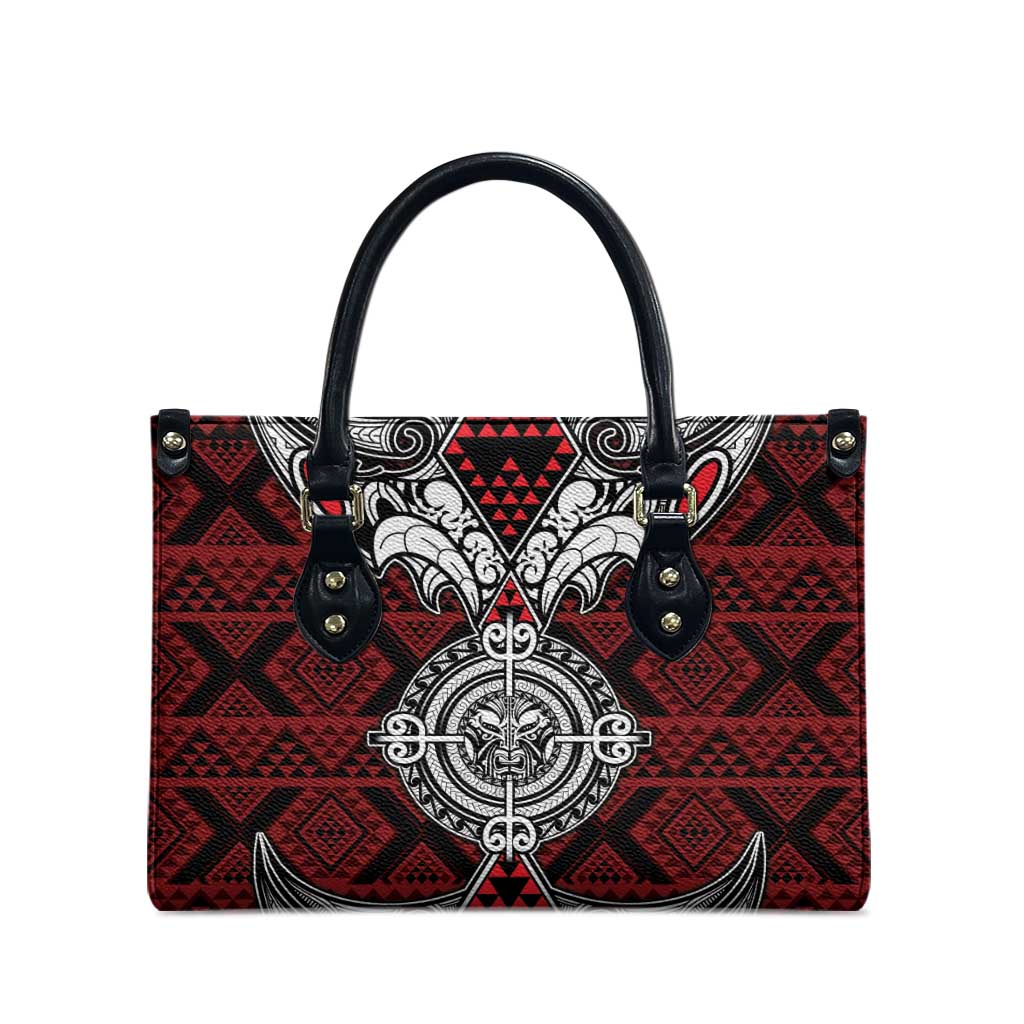 Red Aotearoa Taniko Motif Leather Bag Vintage Maori New Zealand Tribal Art Pattern LT9 - Polynesian Pride