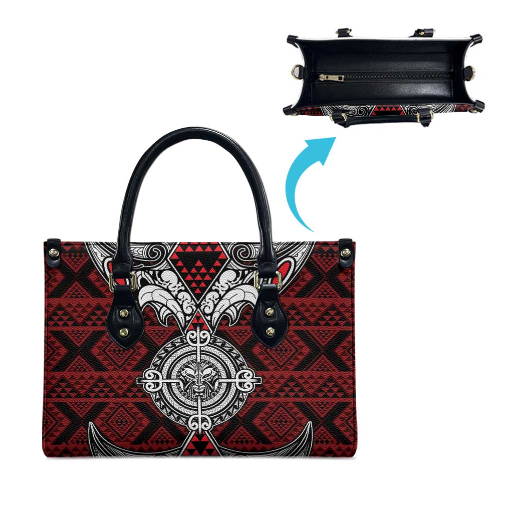 Red Aotearoa Taniko Motif Leather Bag Vintage Maori New Zealand Tribal Art Pattern LT9 - Polynesian Pride