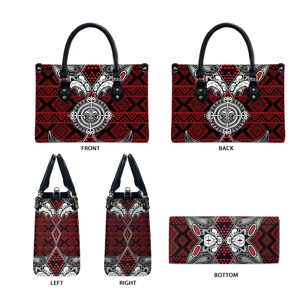 Red Aotearoa Taniko Motif Leather Bag Vintage Maori New Zealand Tribal Art Pattern LT9 - Polynesian Pride