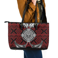 Red Aotearoa Taniko Motif Leather Tote Bag Vintage Maori New Zealand Tribal Art Pattern LT9 - Polynesian Pride