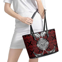 Red Aotearoa Taniko Motif Leather Tote Bag Vintage Maori New Zealand Tribal Art Pattern LT9 - Polynesian Pride