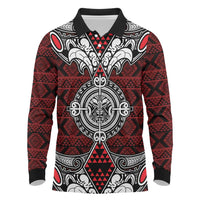 Red Aotearoa Tanilo Motif Long Sleeve Polo Shirt Vintage Maori New Zealand Tribal Art Pattern LT9 Red - Polynesian Pride