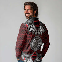 Red Aotearoa Tanilo Motif Long Sleeve Polo Shirt Vintage Maori New Zealand Tribal Art Pattern LT9 - Polynesian Pride