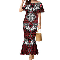Red Aotearoa Tanilo Motif Mermaid Dress Vintage Maori New Zealand Tribal Art Pattern LT9 Women Red - Polynesian Pride