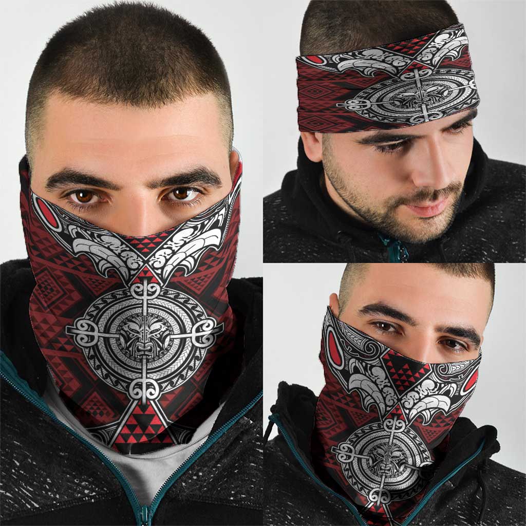 Red Aotearoa Taniko Motif Neck Gaiter Vintage Maori New Zealand Tribal Art Pattern LT9 - Polynesian Pride