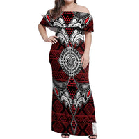 Red Aotearoa Tanilo Motif Off Shoulder Maxi Dress Vintage Maori New Zealand Tribal Art Pattern LT9 Women Red - Polynesian Pride