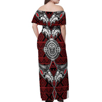 Red Aotearoa Tanilo Motif Off Shoulder Maxi Dress Vintage Maori New Zealand Tribal Art Pattern LT9 - Polynesian Pride