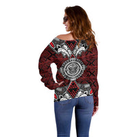 Red Aotearoa Tanilo Motif Off Shoulder Sweater Vintage Maori New Zealand Tribal Art Pattern LT9 - Polynesian Pride