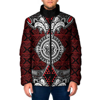 Red Aotearoa Taniko Motif Padded Jacket Vintage Maori New Zealand Tribal Art Pattern LT9 Men Red - Polynesian Pride