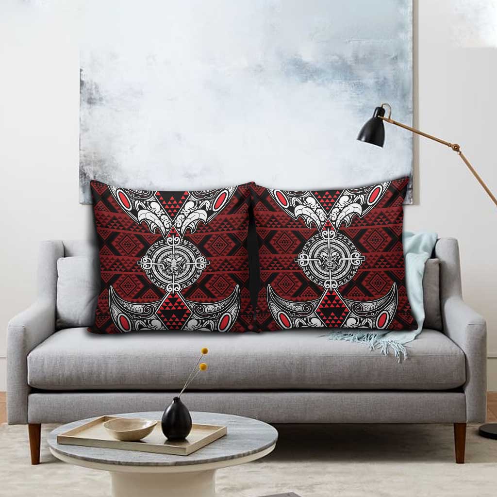 Red Aotearoa Taniko Motif Pillow Cover Vintage Maori New Zealand Tribal Art Pattern LT9 - Polynesian Pride