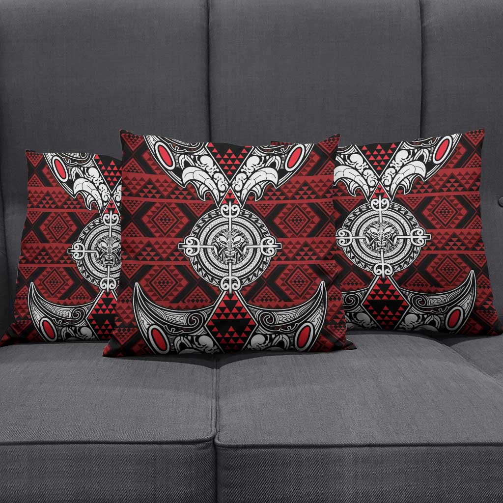 Red Aotearoa Taniko Motif Pillow Cover Vintage Maori New Zealand Tribal Art Pattern LT9 - Polynesian Pride