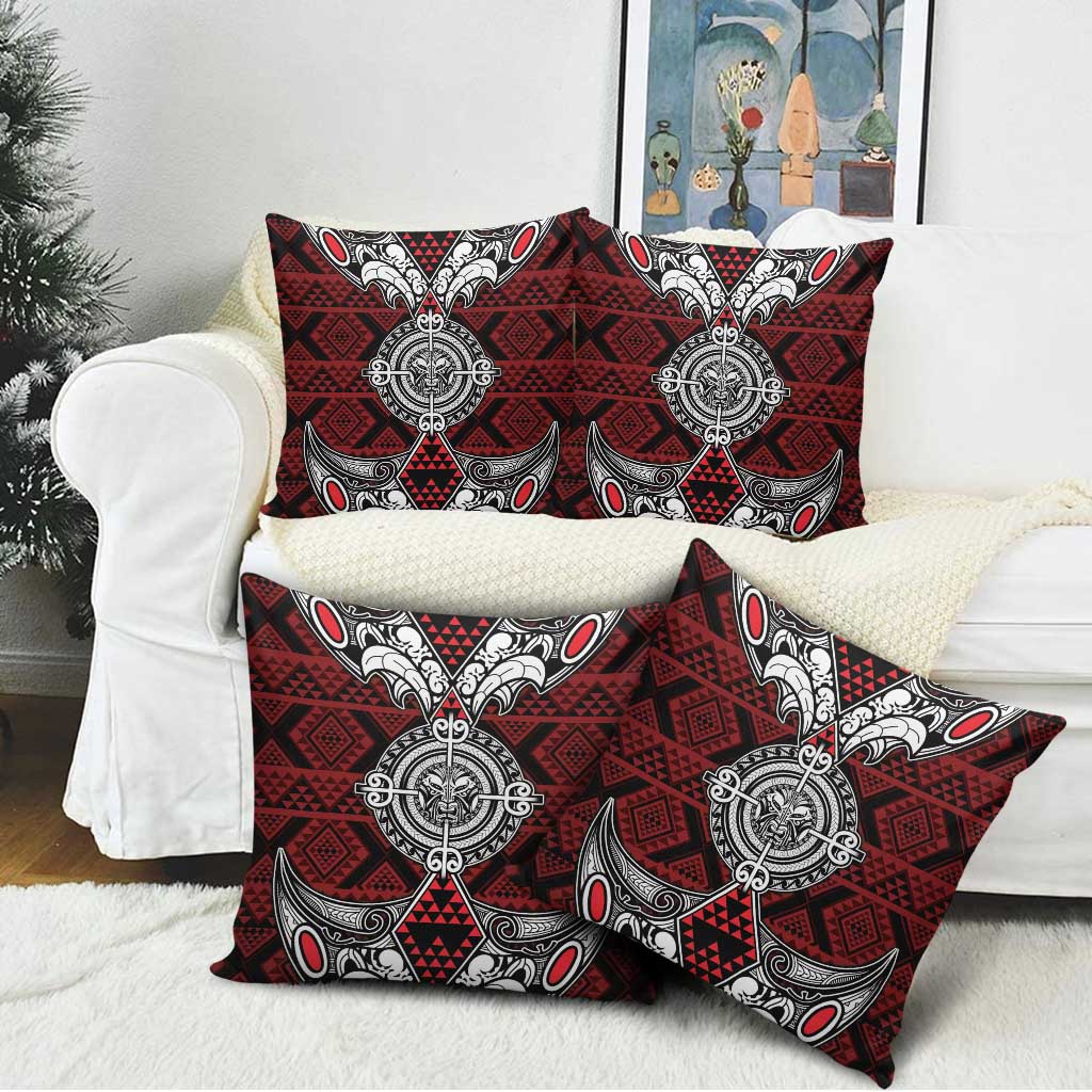 Red Aotearoa Taniko Motif Pillow Cover Vintage Maori New Zealand Tribal Art Pattern LT9 - Polynesian Pride