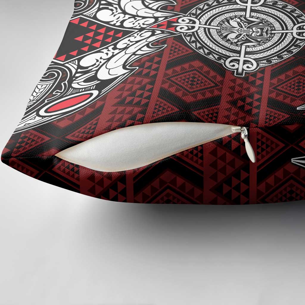 Red Aotearoa Taniko Motif Pillow Cover Vintage Maori New Zealand Tribal Art Pattern LT9 - Polynesian Pride