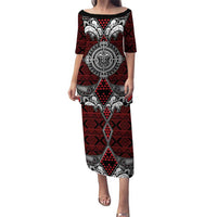 Red Aotearoa Tanilo Motif Puletasi Vintage Maori New Zealand Tribal Art Pattern LT9 Long Dress Red - Polynesian Pride