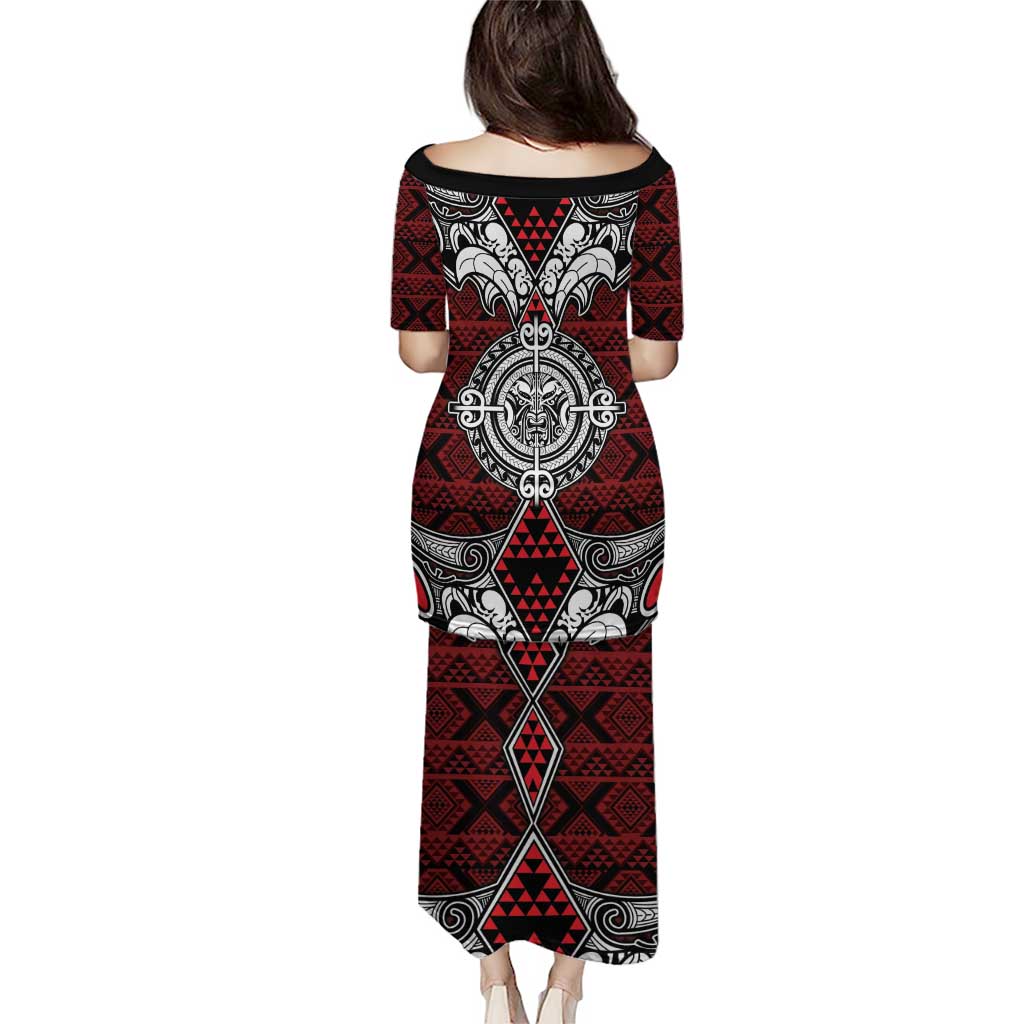Red Aotearoa Tanilo Motif Puletasi Vintage Maori New Zealand Tribal Art Pattern LT9 - Polynesian Pride