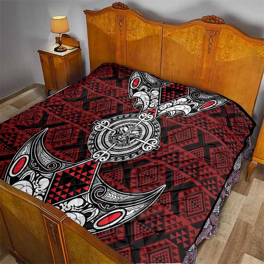 Red Aotearoa Taniko Motif Quilt Vintage Maori New Zealand Tribal Art Pattern LT9 - Polynesian Pride