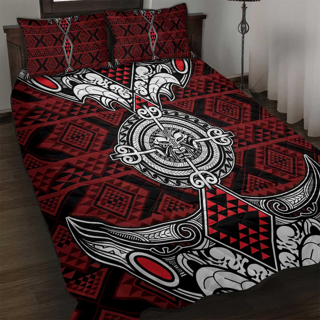 Red Aotearoa Taniko Motif Quilt Bed Set Vintage Maori New Zealand Tribal Art Pattern LT9 Red - Polynesian Pride