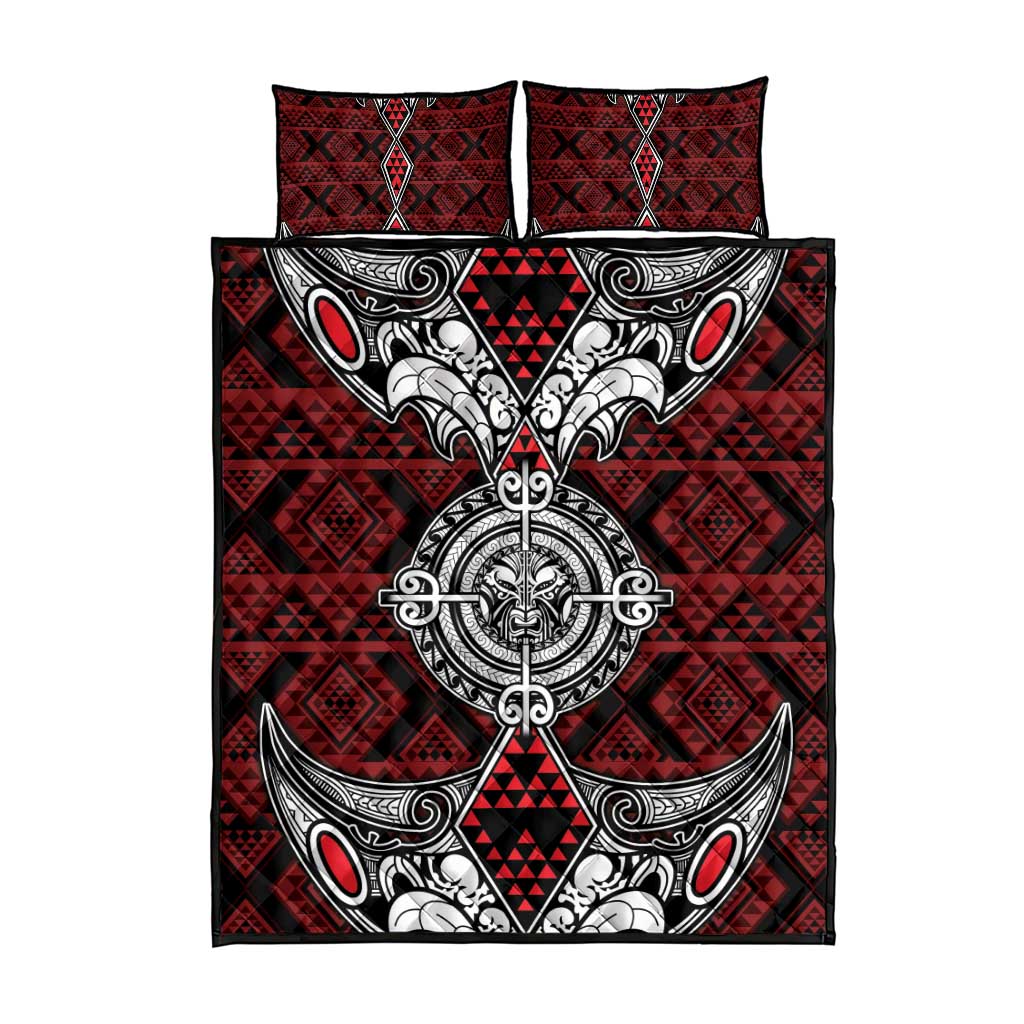 Red Aotearoa Taniko Motif Quilt Bed Set Vintage Maori New Zealand Tribal Art Pattern LT9 - Polynesian Pride