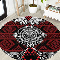 Red Aotearoa Taniko Motif Round Carpet Vintage Maori New Zealand Tribal Art Pattern LT9 Red - Polynesian Pride