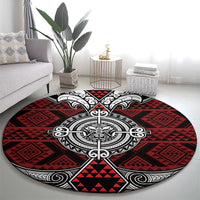 Red Aotearoa Taniko Motif Round Carpet Vintage Maori New Zealand Tribal Art Pattern LT9 - Polynesian Pride