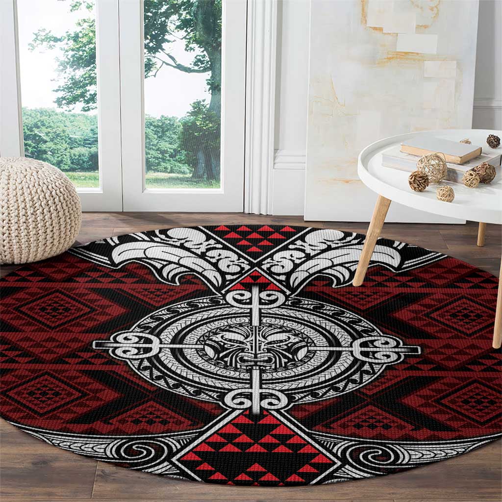 Red Aotearoa Taniko Motif Round Carpet Vintage Maori New Zealand Tribal Art Pattern LT9 - Polynesian Pride