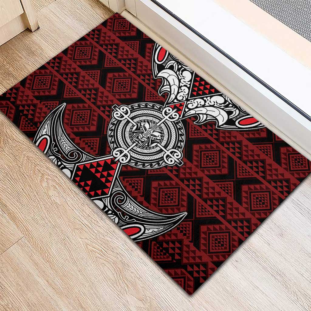 Red Aotearoa Taniko Motif Rubber Doormat Vintage Maori New Zealand Tribal Art Pattern LT9 - Polynesian Pride