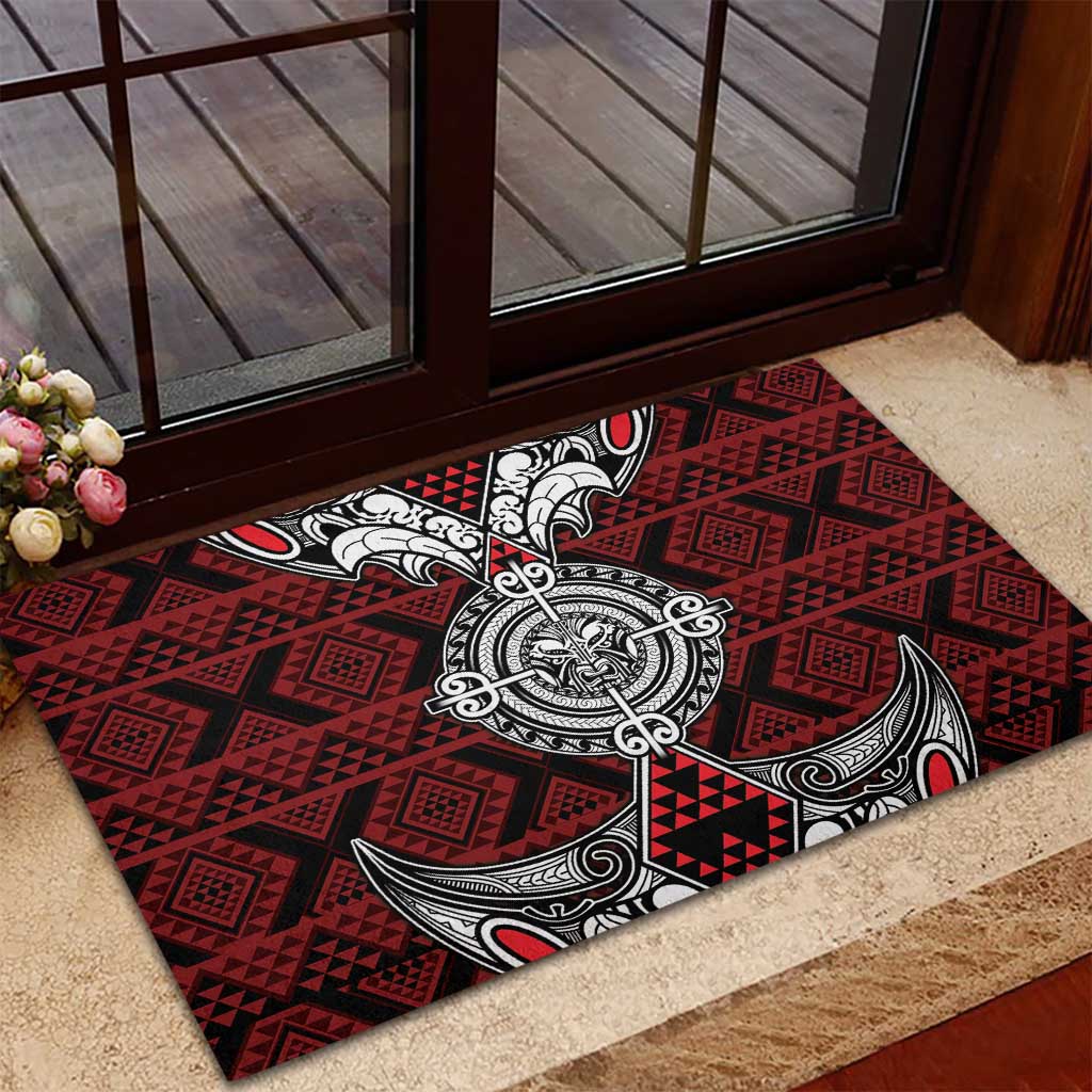 Red Aotearoa Taniko Motif Rubber Doormat Vintage Maori New Zealand Tribal Art Pattern LT9 - Polynesian Pride